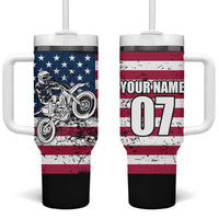 Motocross Rider Tumbler With Handle with American Flag Grunge Pattern and Custom Name Number - Wonder Print Shop