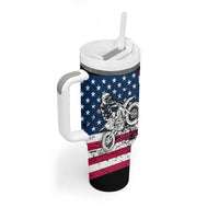 Motocross Rider Tumbler With Handle with American Flag Grunge Pattern and Custom Name Number - Wonder Print Shop