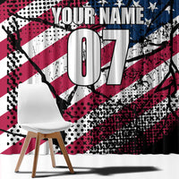 Motocross Rider Window Curtain with American Flag Grunge Pattern and Custom Name Number - Wonder Print Shop