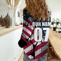 Motocross Rider Women Casual Shirt with American Flag Grunge Pattern and Custom Name Number - Wonder Print Shop