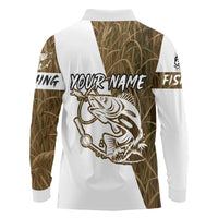 Walleye Fishing Long Sleeve Polo Shirt with Reeds Background and Custom Name Design - Wonder Print Shop