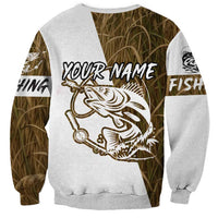 Walleye Fishing Sweatshirt with Reeds Background and Custom Name Design - Wonder Print Shop