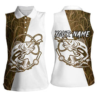 Walleye Fishing Women Sleeveless Polo Shirt with Reeds Background and Custom Name Design - Wonder Print Shop