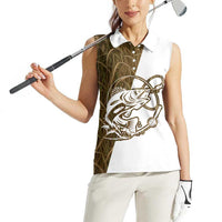 Walleye Fishing Women Sleeveless Polo Shirt with Reeds Background and Custom Name Design - Wonder Print Shop