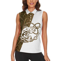 Walleye Fishing Women Sleeveless Polo Shirt with Reeds Background and Custom Name Design - Wonder Print Shop