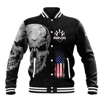 Bowling Skull Baseball Jacket with American Flag and Custom Name Text Design - Wonder Print Shop