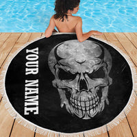 Bowling Skull Beach Blanket with American Flag and Custom Name Text Design - Wonder Print Shop