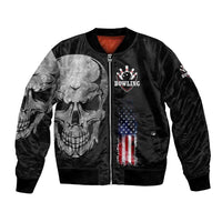 Bowling Skull Bomber Jacket with American Flag and Custom Name Text Design - Wonder Print Shop