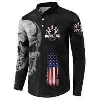 Bowling Skull Button Sweatshirt with American Flag and Custom Name Text Design - Wonder Print Shop