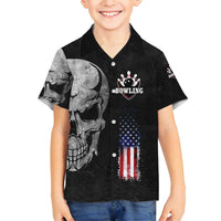 Bowling Skull Family Matching Long Sleeve Bodycon Dress and Hawaiian Shirt with American Flag and Custom Name Text Design - Wonder Print Shop