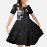 Bowling Skull Family Matching Off Shoulder Maxi Dress and Hawaiian Shirt with American Flag and Custom Name Text Design - Wonder Print Shop