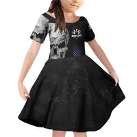 Bowling Skull Family Matching Off Shoulder Short Dress and Hawaiian Shirt with American Flag and Custom Name Text Design - Wonder Print Shop