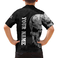 Bowling Skull Family Matching Puletasi and Hawaiian Shirt with American Flag and Custom Name Text Design - Wonder Print Shop
