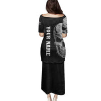 Bowling Skull Family Matching Puletasi and Hawaiian Shirt with American Flag and Custom Name Text Design - Wonder Print Shop