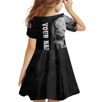 Bowling Skull Family Matching Short Sleeve Bodycon Dress and Hawaiian Shirt with American Flag and Custom Name Text Design - Wonder Print Shop