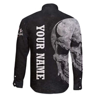 Bowling Skull Family Matching Short Sleeve Bodycon Dress and Hawaiian Shirt with American Flag and Custom Name Text Design - Wonder Print Shop