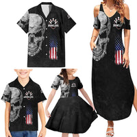 Bowling Skull Family Matching Summer Maxi Dress and Hawaiian Shirt with American Flag and Custom Name Text Design - Wonder Print Shop
