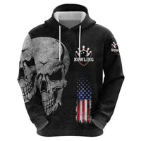 Bowling Skull Hoodie with American Flag and Custom Name Text Design - Wonder Print Shop