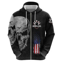 Bowling Skull Hoodie with American Flag and Custom Name Text Design - Wonder Print Shop