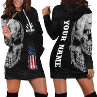 Bowling Skull Hoodie Dress with American Flag and Custom Name Text Design - Wonder Print Shop