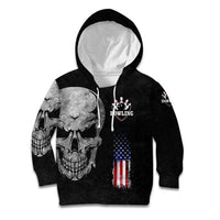 Bowling Skull Kid Hoodie with American Flag and Custom Name Text Design - Wonder Print Shop