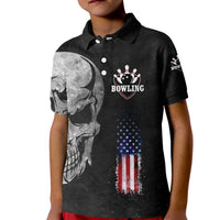 Bowling Skull Kid Polo Shirt with American Flag and Custom Name Text Design - Wonder Print Shop