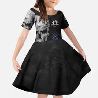 Bowling Skull Kid Short Sleeve Dress with American Flag and Custom Name Text Design - Wonder Print Shop