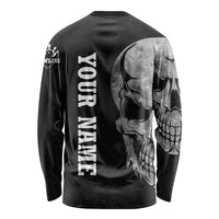 Bowling Skull Long Sleeve Shirt with American Flag and Custom Name Text Design - Wonder Print Shop