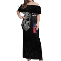 Bowling Skull Off Shoulder Maxi Dress with American Flag and Custom Name Text Design - Wonder Print Shop