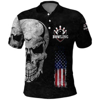 Bowling Skull Polo Shirt with American Flag and Custom Name Text Design - Wonder Print Shop