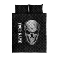 Bowling Skull Quilt Bed Set with American Flag and Custom Name Text Design - Wonder Print Shop