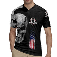 Bowling Skull Rugby Jersey with American Flag and Custom Name Text Design - Wonder Print Shop
