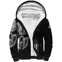 Bowling Skull Sherpa Hoodie with American Flag and Custom Name Text Design - Wonder Print Shop