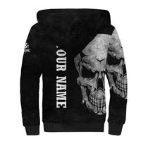Bowling Skull Sherpa Hoodie with American Flag and Custom Name Text Design - Wonder Print Shop