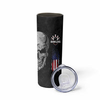 Bowling Skull Skinny Tumbler with American Flag and Custom Name Text Design - Wonder Print Shop