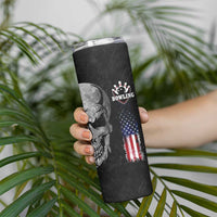 Bowling Skull Skinny Tumbler with American Flag and Custom Name Text Design - Wonder Print Shop