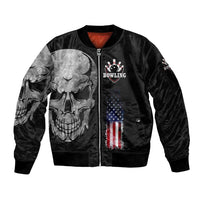 Bowling Skull Sleeve Zip Bomber Jacket with American Flag and Custom Name Text Design - Wonder Print Shop