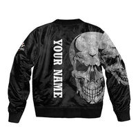 Bowling Skull Sleeve Zip Bomber Jacket with American Flag and Custom Name Text Design - Wonder Print Shop
