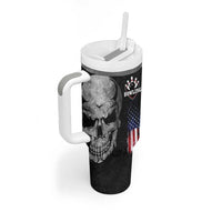 Bowling Skull Tumbler With Handle with American Flag and Custom Name Text Design - Wonder Print Shop