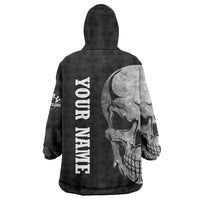 Bowling Skull Wearable Blanket Hoodie with American Flag and Custom Name Text Design - Wonder Print Shop
