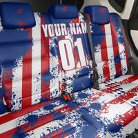 Moto X Skull Graphic Back Car Seat Cover with Red White Blue Splatter and Custom Number Design - Wonder Print Shop