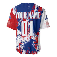 Moto X Skull Graphic Baseball Jersey with Red White Blue Splatter and Custom Number Design - Wonder Print Shop