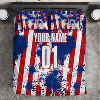Moto X Skull Graphic Bedding Set with Red White Blue Splatter and Custom Number Design - Wonder Print Shop