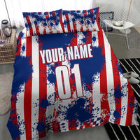 Moto X Skull Graphic Bedding Set with Red White Blue Splatter and Custom Number Design - Wonder Print Shop