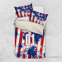 Moto X Skull Graphic Bedding Set with Red White Blue Splatter and Custom Number Design - Wonder Print Shop