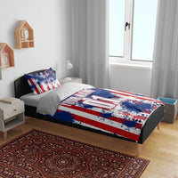 Moto X Skull Graphic Bedding Set with Red White Blue Splatter and Custom Number Design - Wonder Print Shop