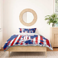 Moto X Skull Graphic Bedding Set with Red White Blue Splatter and Custom Number Design - Wonder Print Shop