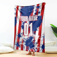 Moto X Skull Graphic Blanket with Red White Blue Splatter and Custom Number Design - Wonder Print Shop