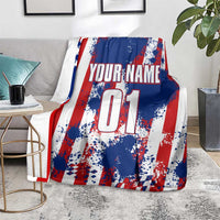 Moto X Skull Graphic Blanket with Red White Blue Splatter and Custom Number Design - Wonder Print Shop