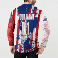 Moto X Skull Graphic Button Sweatshirt with Red White Blue Splatter and Custom Number Design - Wonder Print Shop